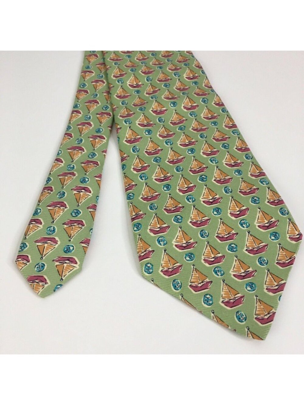 Banana Republic Preppy Necktie Mens‎ Green Pink Blue Silk Sporty Old Money